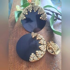 Vintage gold and black clip on earrings